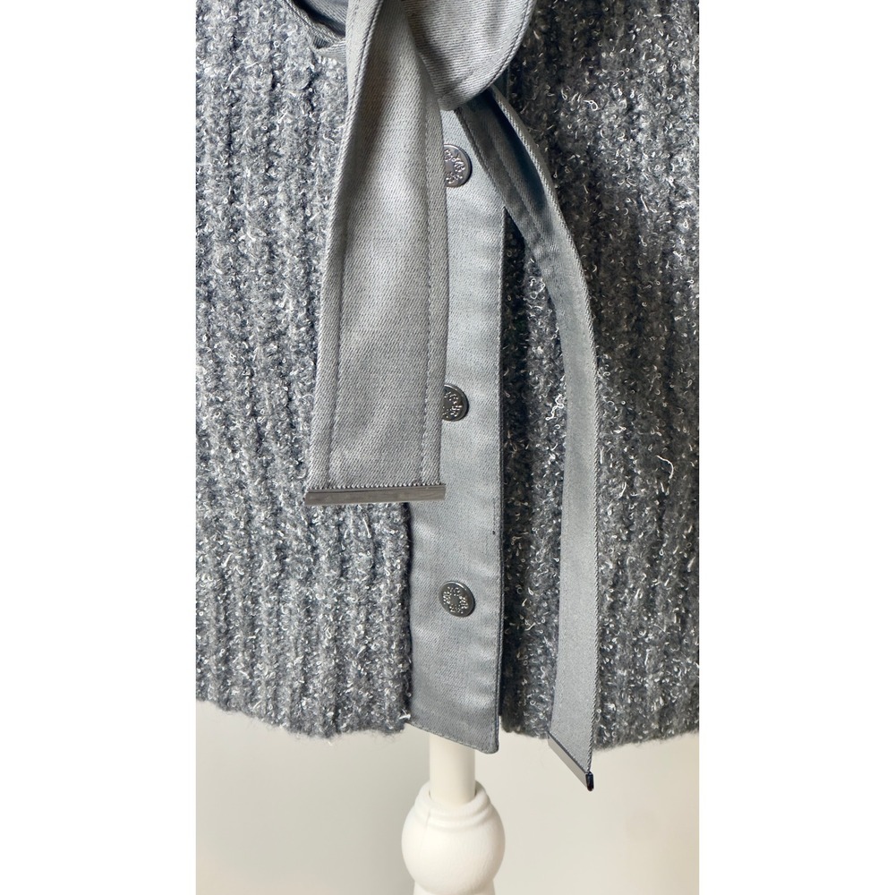 White House Black Market Grey Metallic Knit Longline Belted Sweater Vest‎ Small - Picture 8 of 9